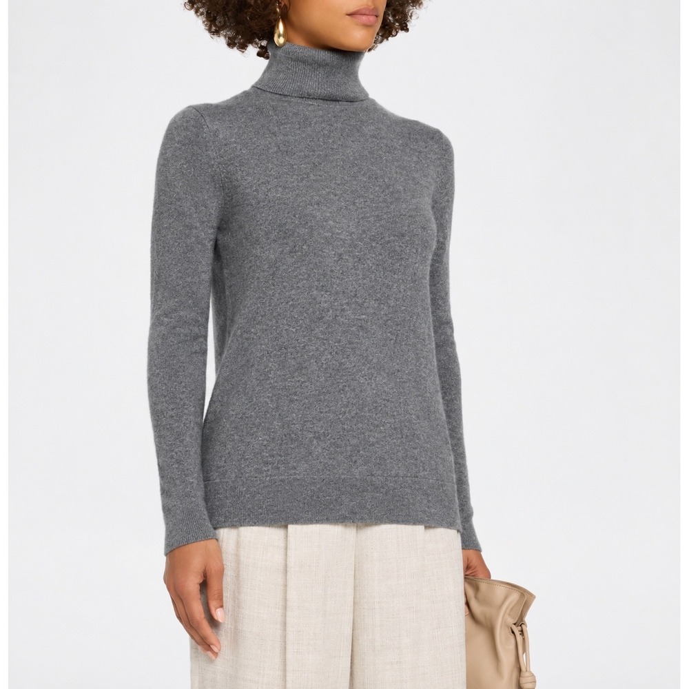 Neiman Marcus Cashmere Collection Turtleneck Sweater Grey 100% Cashmere Small